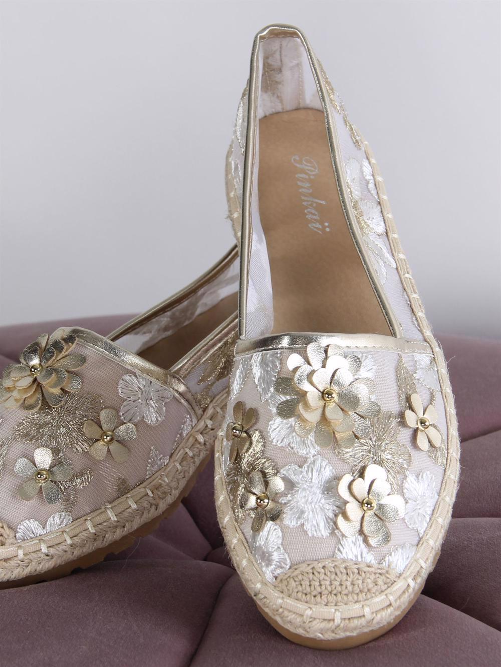 Aude - Guldfarvet espadrillos med blomster